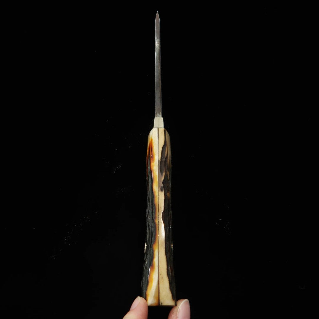 Takeda Cutelaria - Faca de bainha (sheath knife) forjada à mão por Moriya, cabo de chifre, aço Hitachi Aogami Super