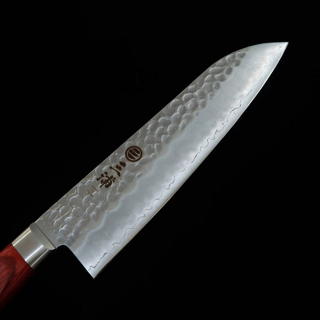 Miura MIURA Santoku AUS8 acabado martillado mango de laminado rojo (180mm)