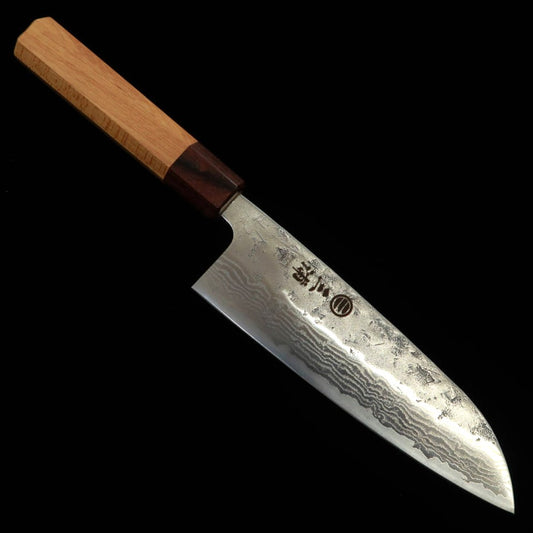 MIURA Santoku Aço Sueco Acabamento Nashiji Damasco Cabo Octogonal de Keyaki (165mm)