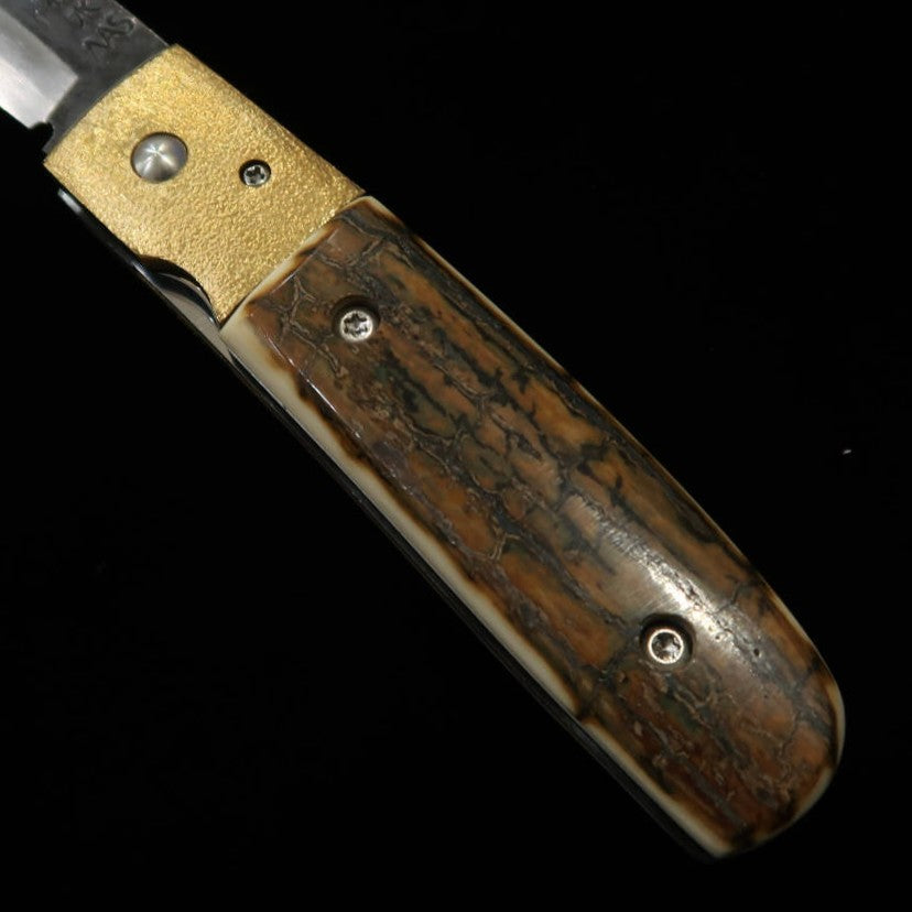 TAKEDA Forja a mano de Bitchū, obra de Inagaki, tipo Bitchū, carpeta liner lock B, mango de mamut, acero Hitachi Aogami Super (75mm)