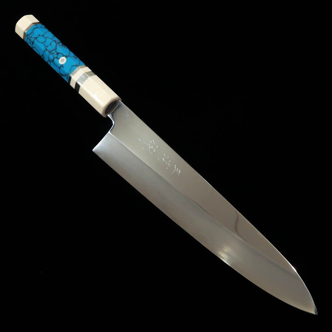 三浦佩 MIURA Obidama 片刃牛刀 銀紙三号 鏡面仕上げ ターコイズカスタムハンドル (240mm)