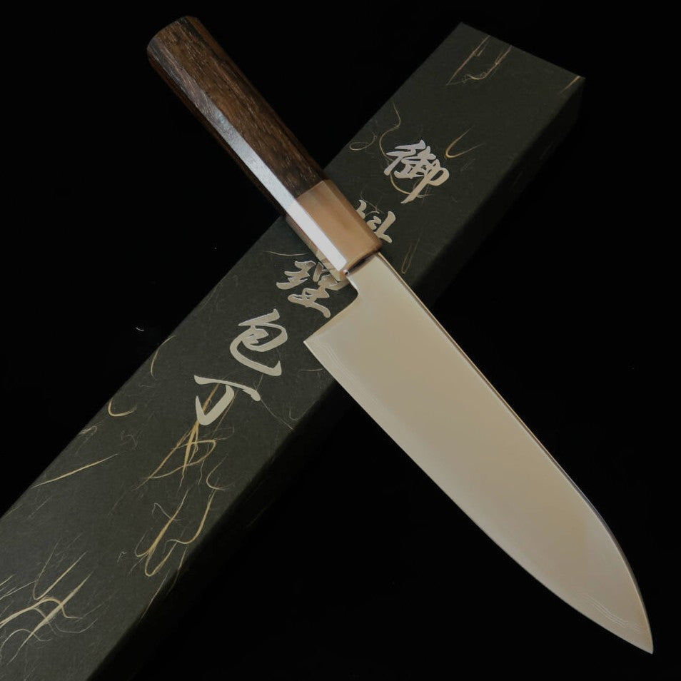 三浦MIURA 三徳 銀紙三号 鏡面 ダマスカス 白水牛黒柿柄(170mm)