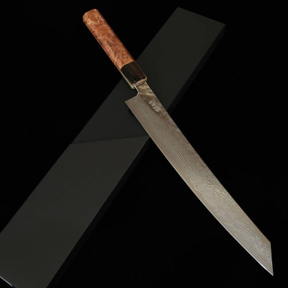 猿九 ENKYU 切付筋引 焔雲シリーズ SG2 ダマスカス 花梨水牛口輪八角柄 (270mm)