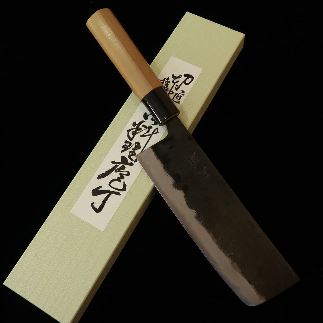 三浦MIURA 鍛造菜切 白紙二号 黒打ち プラ朴栗型柄(170mm)