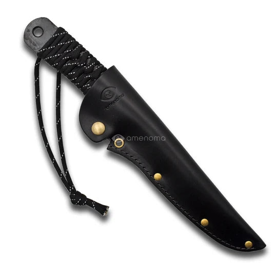 AMENOMA ブッシュクラフトナイフ 焱神 青紙二号 黒打 本革Dカン付 (150mm)