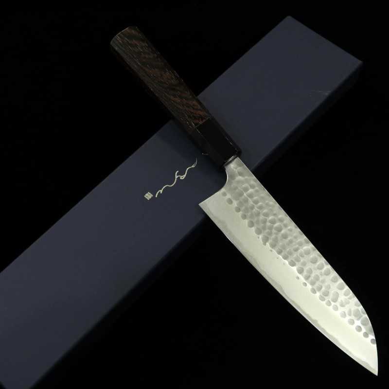 Santoku ANRYU Aogami nº2 polido martelado cabo octogonal de wengué (170mm)