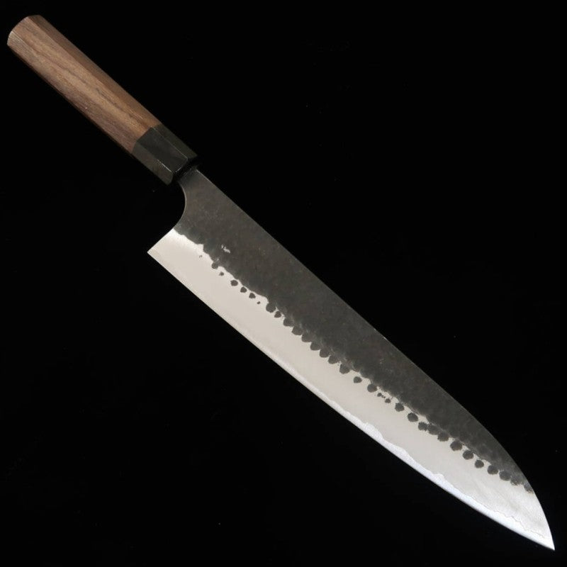 ANRYU Gyuto acier bleu super, martelé, finition noire, manche octogonal en bois de rose (210/240 mm)