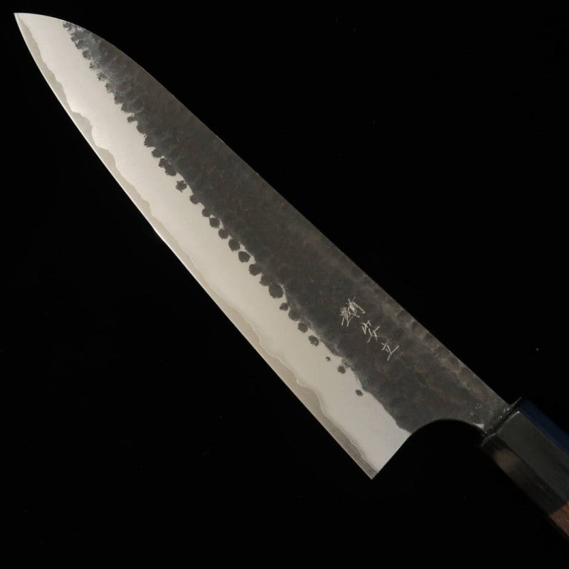 ANRYU Gyuto acier bleu super, martelé, finition noire, manche octogonal en bois de rose (210/240 mm)