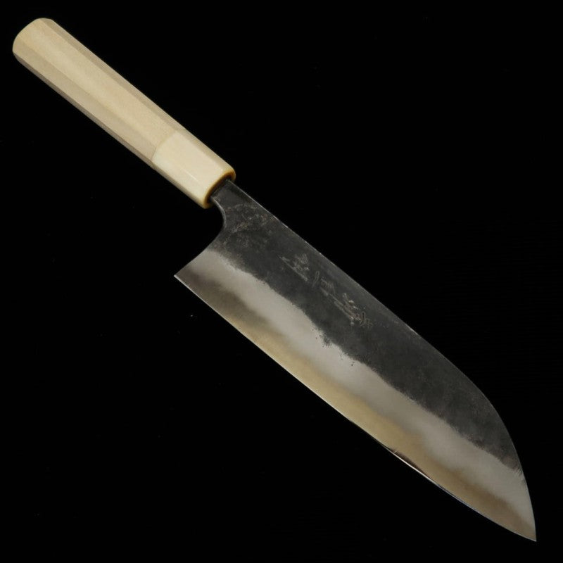Miura MIURA Acier blanc No.1, finition noire, Santoku, manche octogonal en corne de buffle blanc (180 mm)