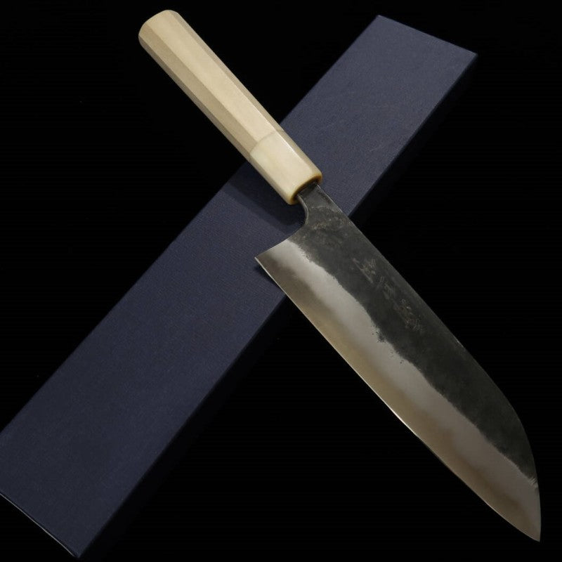 Miura MIURA Acier blanc No.1, finition noire, Santoku, manche octogonal en corne de buffle blanc (180 mm)