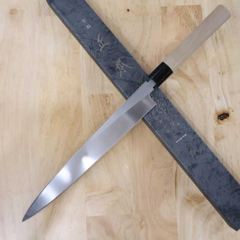 Masamoto Sohonten Kasumi Acier Blanc n°2 Yanagiba manche en corne de buffle forme châtaigne (240-300 mm)