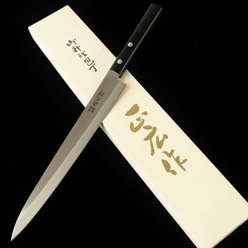 Masahiro MASAHIRO Yanagiba inoxydable, manche noir, pour gaucher (200-270 mm)