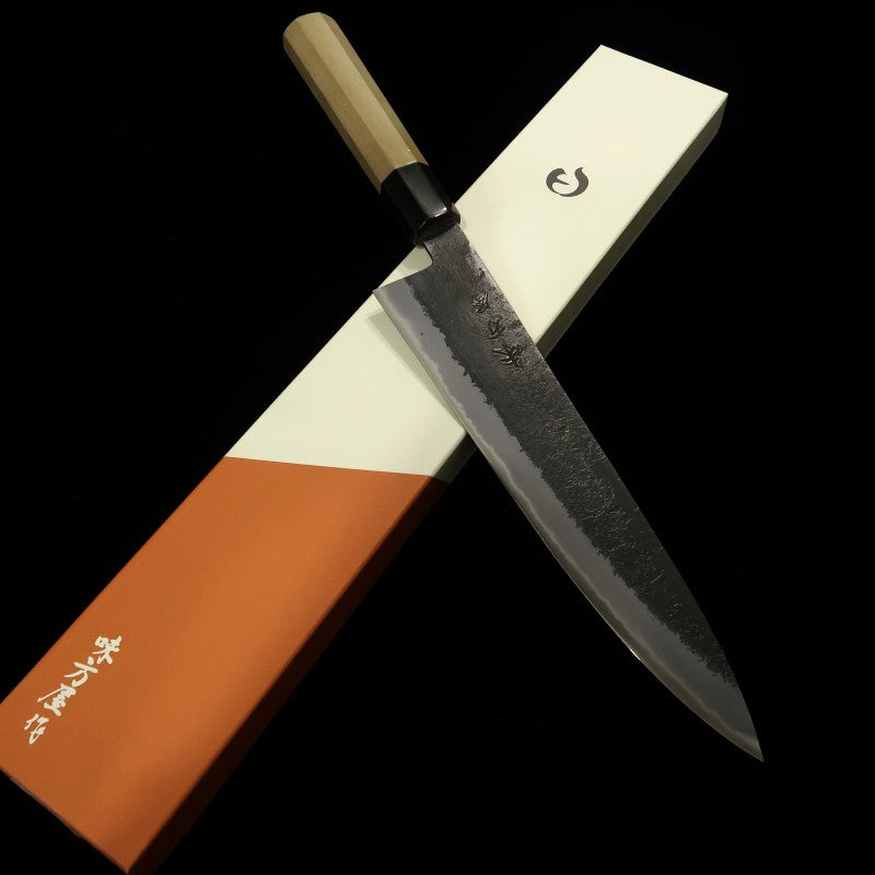 MIKATAYA HINOURA Shirogami #2, forja negra, acabado satinado, mango octogonal de magnolia, Gyuto (210/240mm)