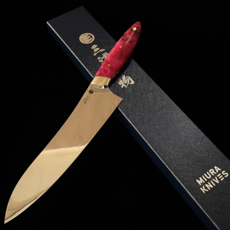Asurah Knives × Miura MIURA, VG10, finition miroir, manche customisé rose, couteau de chef Gyuto (210 mm)