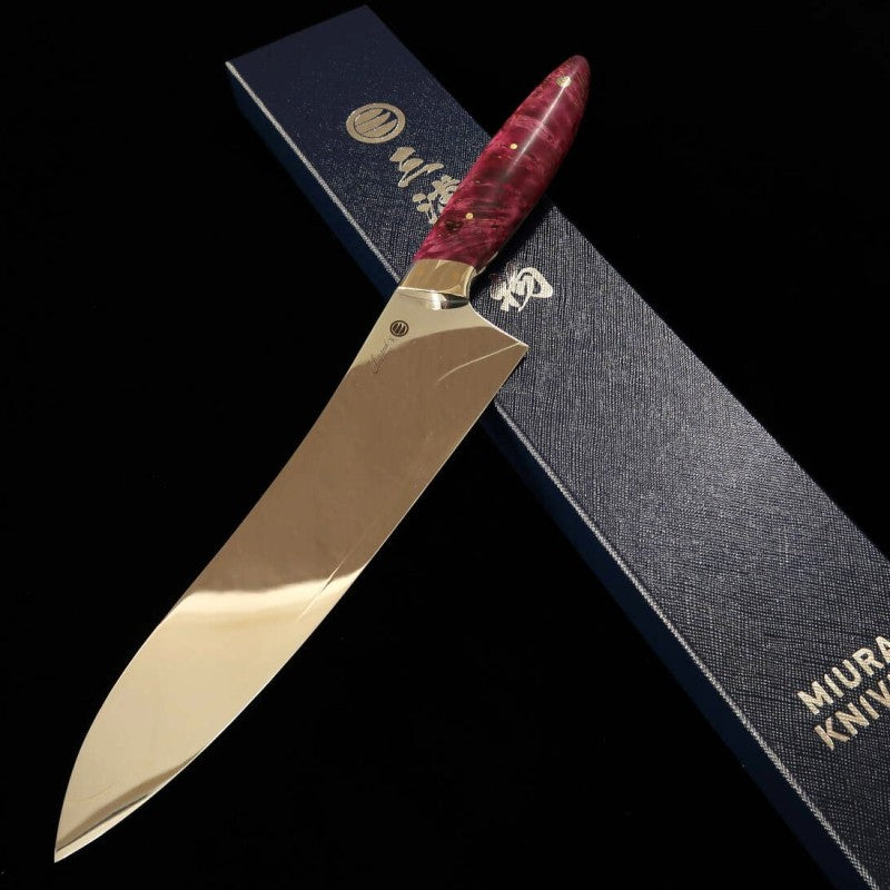 Gyuto Asurah x Miura VG10 Acabamento Espelhado Cabo Personalizado Vermelho (210mm)