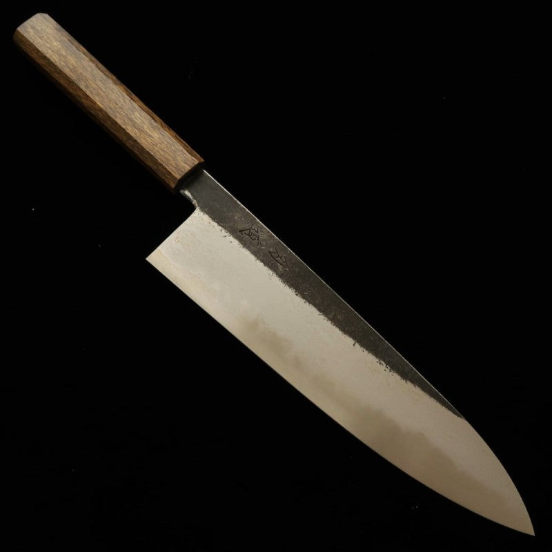 Gyuto HADO Aogami 1 Kurouchi Damasco Cabo octogonal de carvalho preto (240mm)
