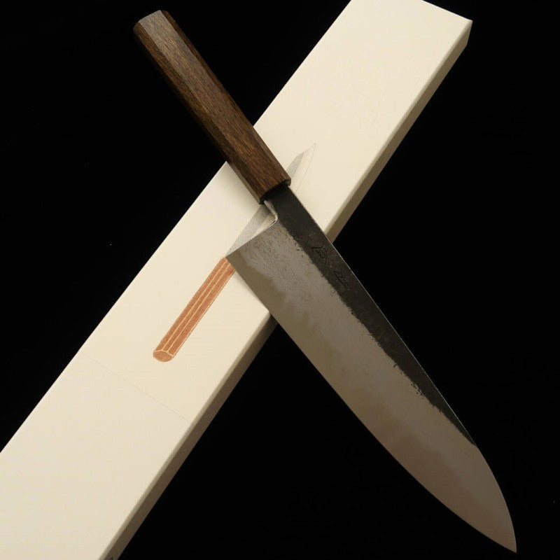 Gyuto HADO Aogami 1 Kurouchi Damasco Cabo octogonal de carvalho preto (240mm)