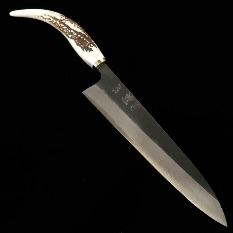 Gyuto HATSUKOKORO Shinkiro Aogami Super Damascus Black Cabo em chifre de cervo (240mm)
