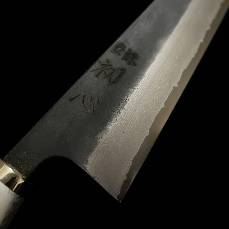 Gyuto HATSUKOKORO Shinkiro Aogami Super Damascus Black Cabo em chifre de cervo (240mm)