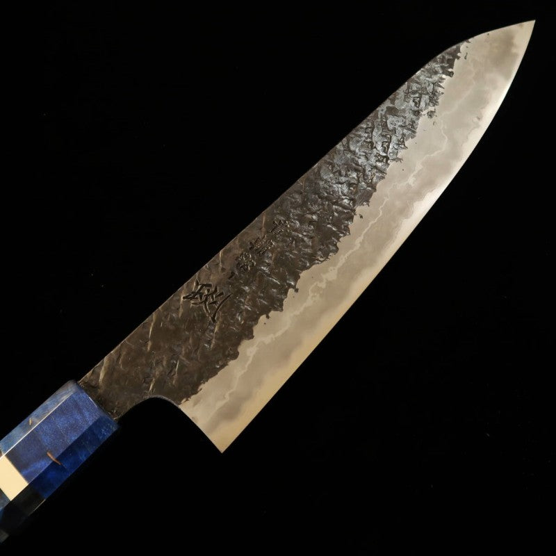 貴輔KISUKE【琰-ENN】間中刃物鍛錬所 牛刀 青紙一号 黒打 鎚目 ダマスカス 本霞砥 スタビライズウッド (240mm)