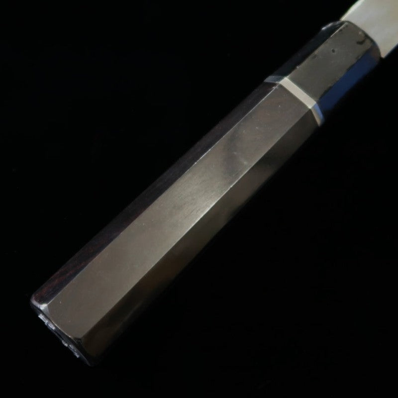 Wagyuto SUISIN Honyaki Ikeda Miwa shirogami nº3 mango de ébano con anillo de plata y funda de magnolia (240 mm)