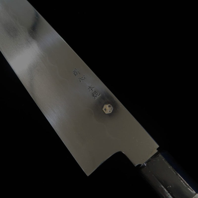 Wagyuto SUISIN Honyaki Ikeda Miwa shirogami nº3 mango de ébano con anillo de plata y funda de magnolia (240 mm)