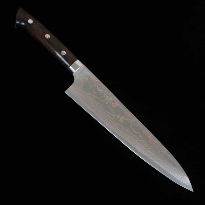佐治武士SAJI TAKESHI 青紙二号 有色ダマスカス 牛刀 アイアンウッドハンドル (180-240mm)