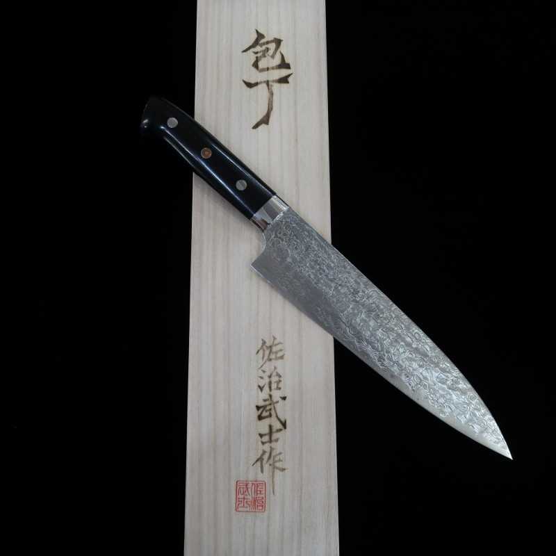 Saji Takeshi SAJI TAKESHI R2 Acabado diamante Gyuto Mango Micarta negra (210mm)