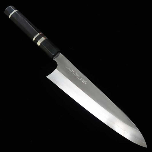 Gyuto TADOKORO HAMONO Makoto Mirror Finish Ginsan Steel Ebony Silver Wrapped Octagonal Handle (210mm)