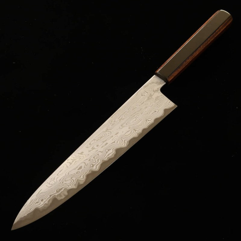 Kagekiyo KAGEKIYO Aogami n°1 Damas, teinte grise, manche kuro-ro, gyuto japonais (240 mm)