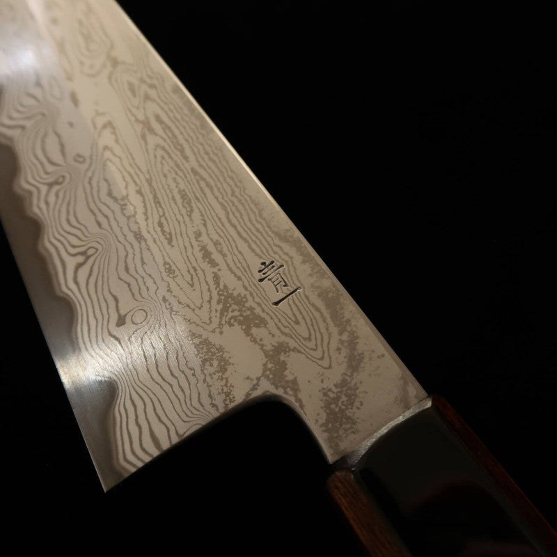 Kagekiyo KAGEKIYO Aogami n°1 Damas, teinte grise, manche kuro-ro, gyuto japonais (240 mm)