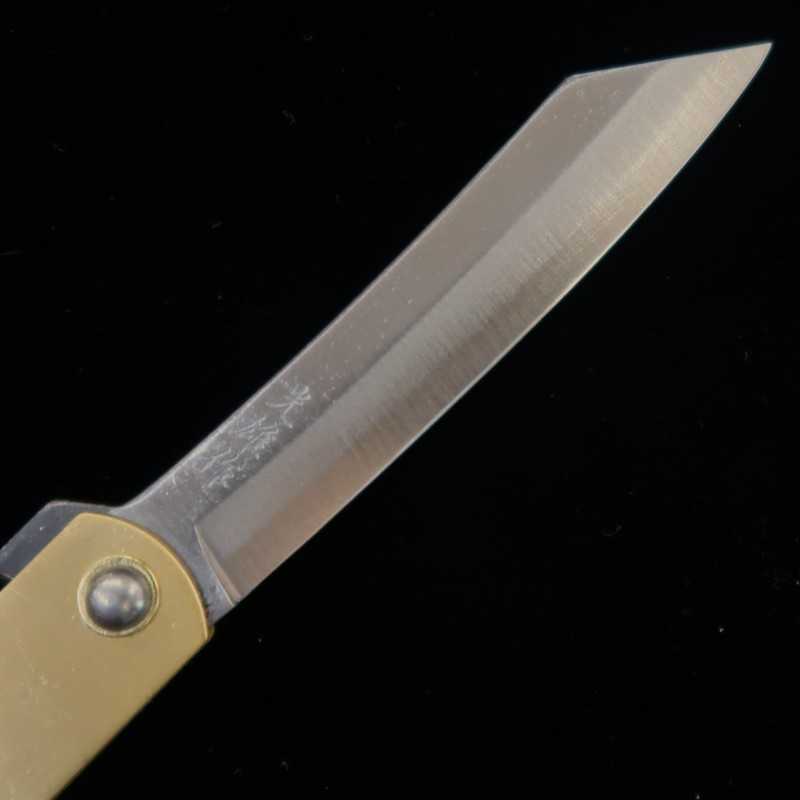 Japanese folding knife HIGONOKAMI Blue steel Brass Handle Zodiac Series - Horse - (73mm)