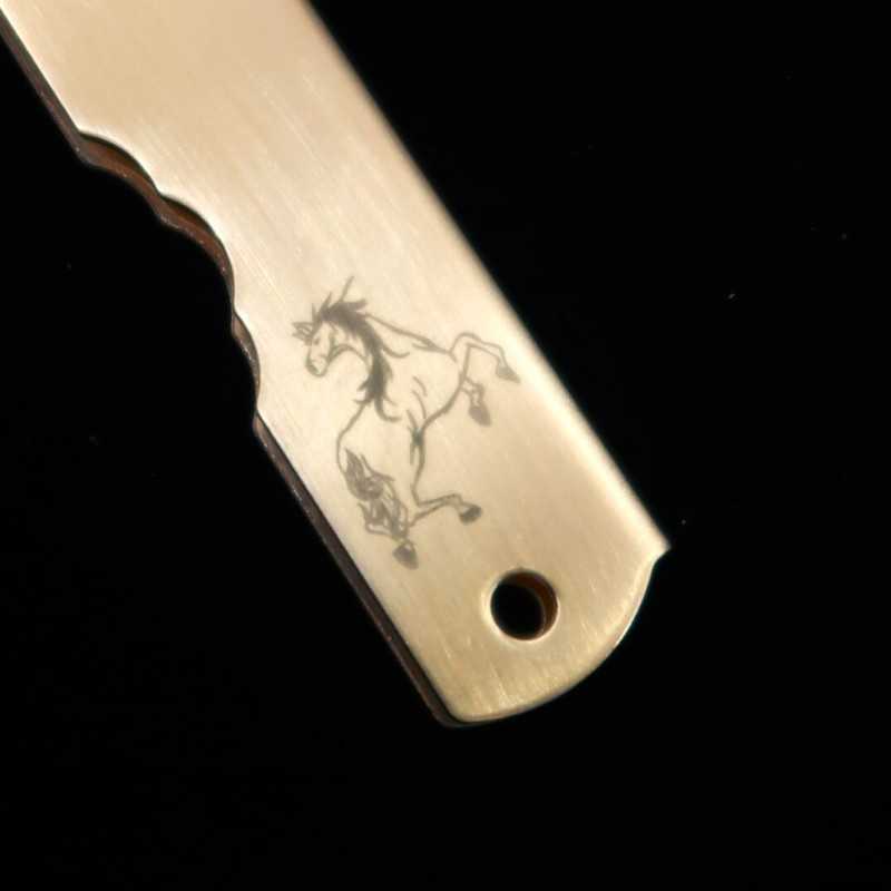 Japanese folding knife HIGONOKAMI Blue steel Brass Handle Zodiac Series - Horse - (73mm)