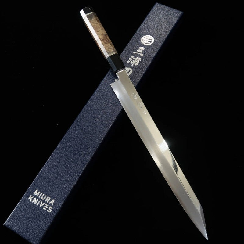 Yanagiba MIURA Obidama Kansho VG10 Mirror Finish Stabilized Wood Handle (300mm)