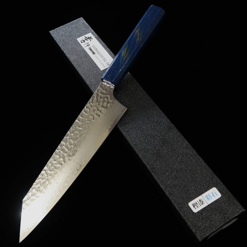 Sakai Takayuki Ishi Gyuto forme sabre VG10 Damas 33 couches Manche en chêne laqué (190 mm)