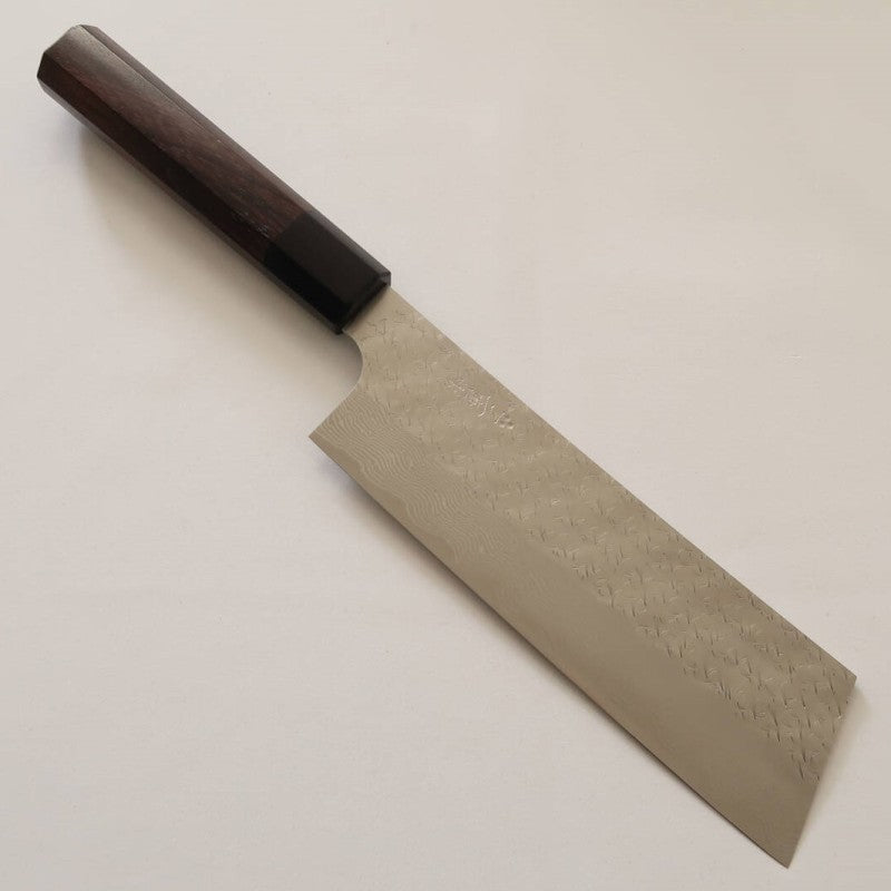 NIGARA Nakiri SPG STRIX Hammered Damascus Rosewood Handle (180mm)