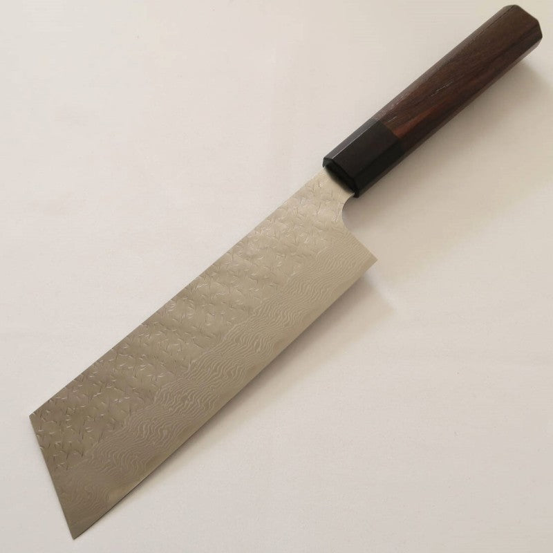 NIGARA Nakiri SPG STRIX Hammered Damascus Rosewood Handle (180mm)