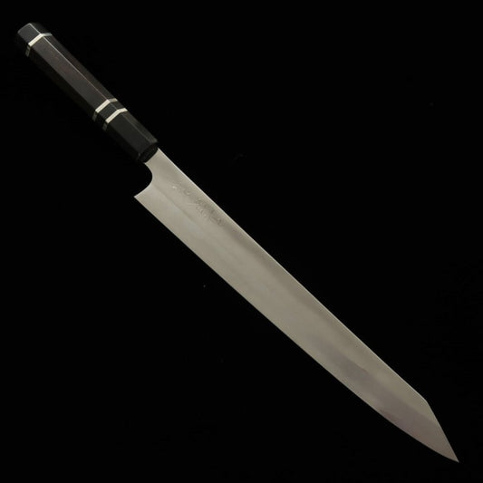 Sujihiki TADOKORO HAMONO Makoto Mirror Finish - Kiritsuke- Ginsan Steel Ebony Silver Wrap Handle (270mm)