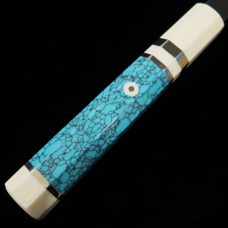 TADOKORO HAMONO Makotosaku miroir Aogami n°2 Kiritsuke Slicer manche custom turquoise (300 mm)