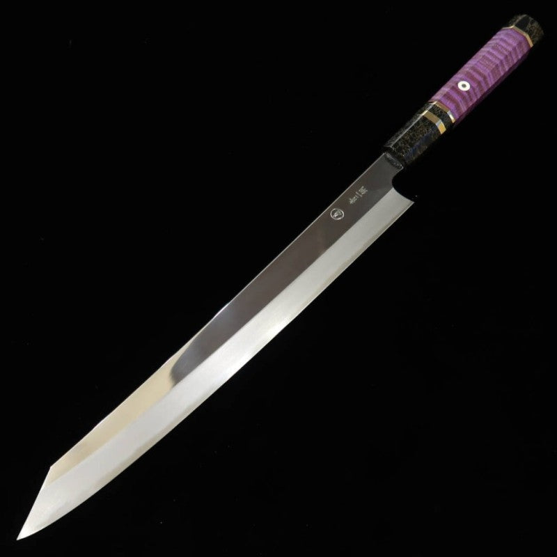 Sujihiki TADOKORO HAMONO Makoto Mirror Finish Aogami No. 2 Kiritsuke with Stabilized Wood Handle (300mm)