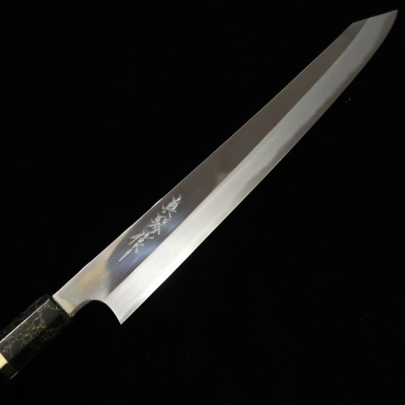 Sujihiki TADOKORO HAMONO Makoto Mirror Finish Aogami No. 2 Kiritsuke with Stabilized Wood Handle (300mm)