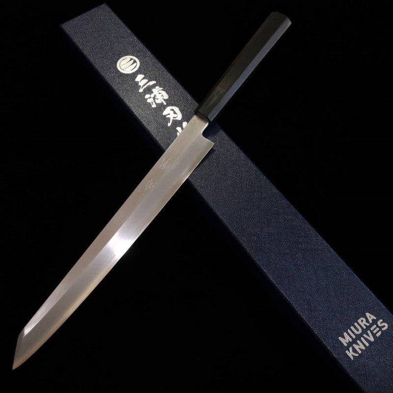 Miura Obidama Kiritsuke Yanagiba Acier Argent No.3 Manche octogonal en ébène pour gaucher (270/300 mm)