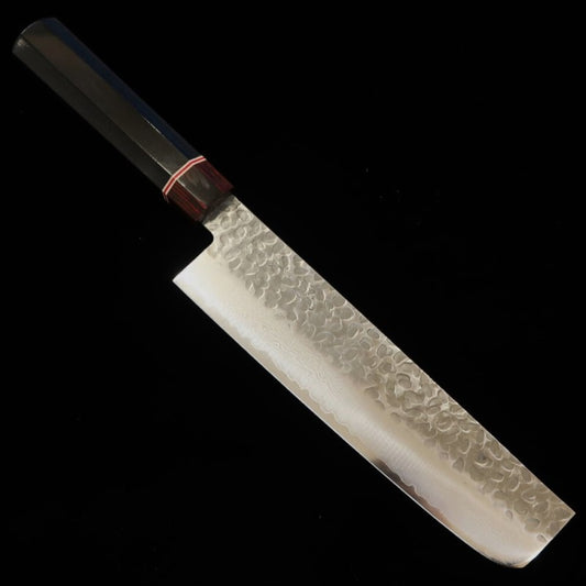 MIURA Nakiri VG10 Red Hammered Damascus Plywood Octagonal Handle (180mm)