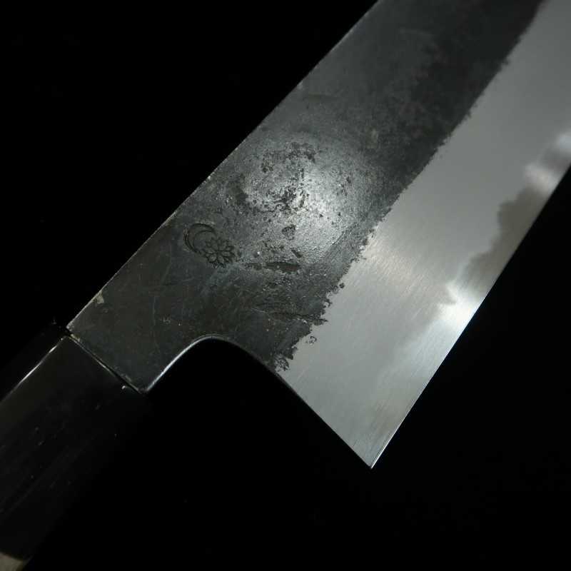 Nakiri SAKAI KIKUMORI Kikuzuki Shirogami No.2 acabado negro, mango octogonal de magnolia y cuerno de búfalo (180mm)