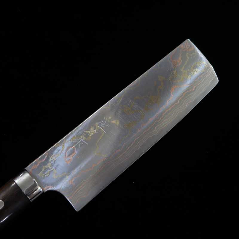 Saji Takeshi SAJI TAKESHI Nakiri Blue Paper n°2 Rainbow Damas Manche en bois de fer (165 mm)