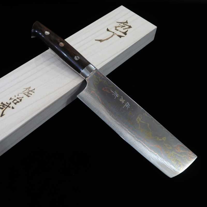 Saji Takeshi SAJI TAKESHI Nakiri Blue Paper n°2 Rainbow Damas Manche en bois de fer (165 mm)