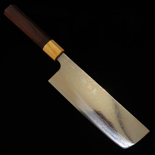 SAJI TAKESHI Nakiri VG10 Damasco de color, mango octogonal de palisandro (165mm)