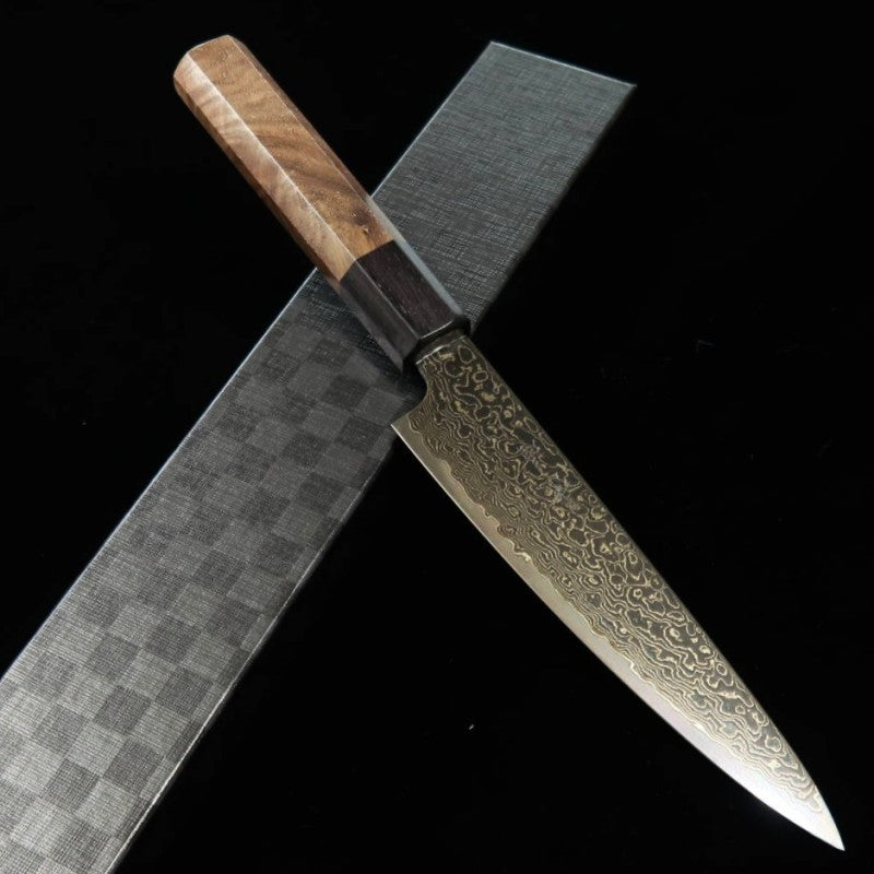 Kagekiyo KAGEKIYO ZA-18 damas noirci, manche octogonal en noyer, couteau d’office (150mm)