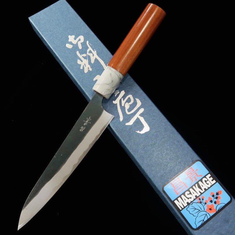 Japanese Petty knife MASAKAGE Mizu Aogami No.2 Kurouchi American cherry handle (150mm)