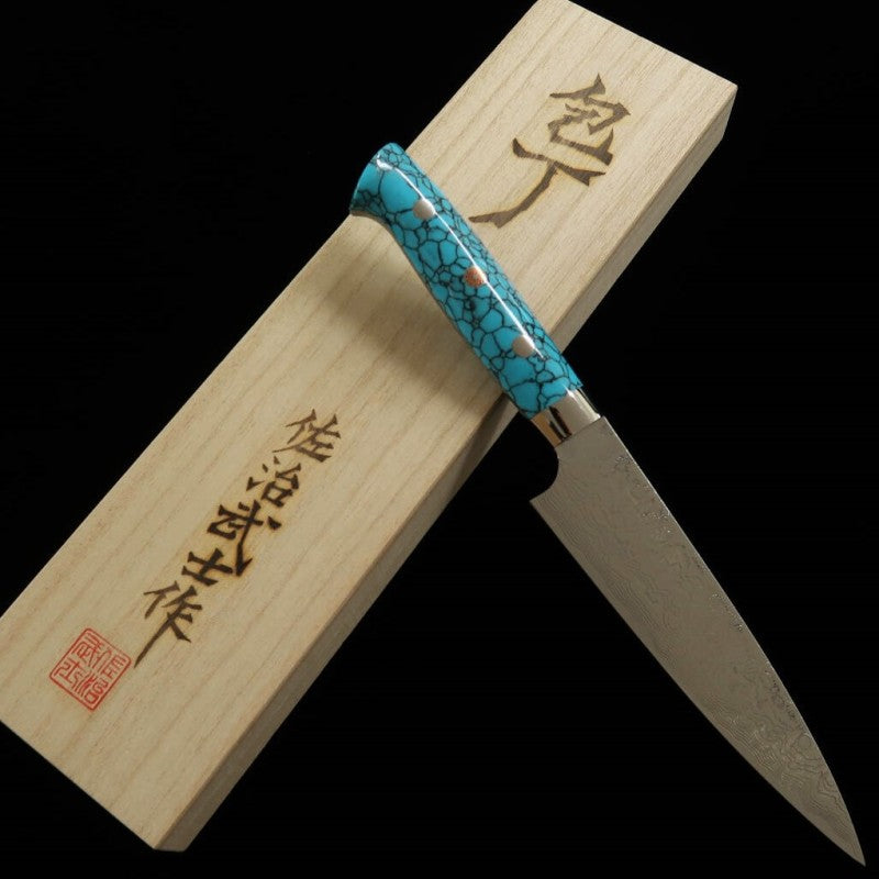 SAJI TAKESHI Petty R2 Diamond Finish Blue Turquoise (130cm/150mm)
